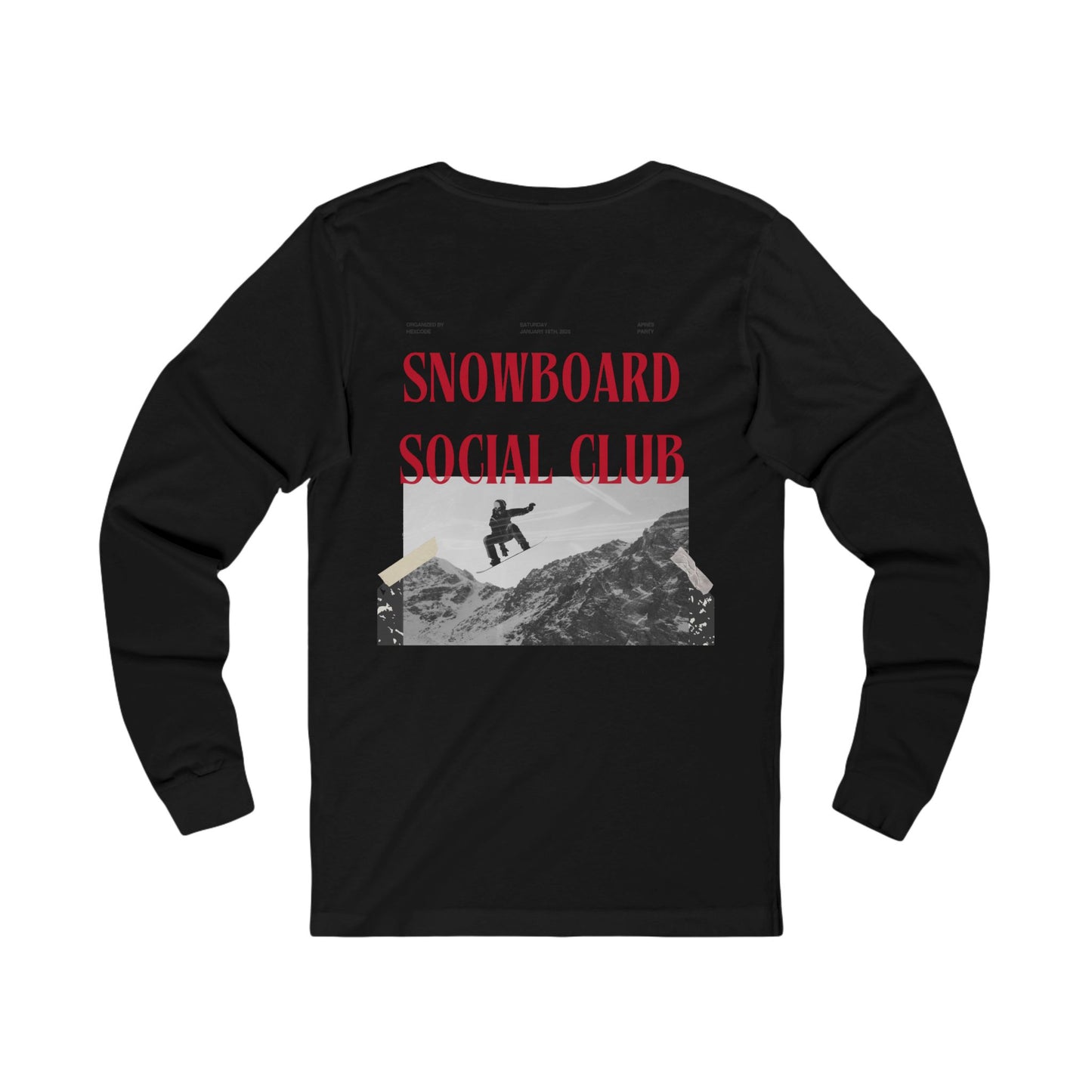 Snowboard Social Club Graphic Long Sleeve T-Shirt, Unisex Snowboarder Shirt, Après-Ski Crewneck, Snowboarding Gift