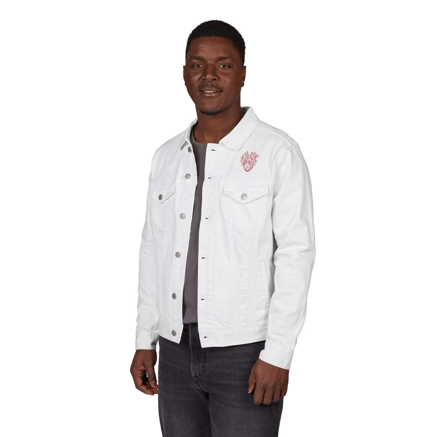 Embroidered Unisex Denim Jacket with Heart Design, Perfect for Gifts, Casual Wear, Spring Fashion, Festival Outfits, Unique Style