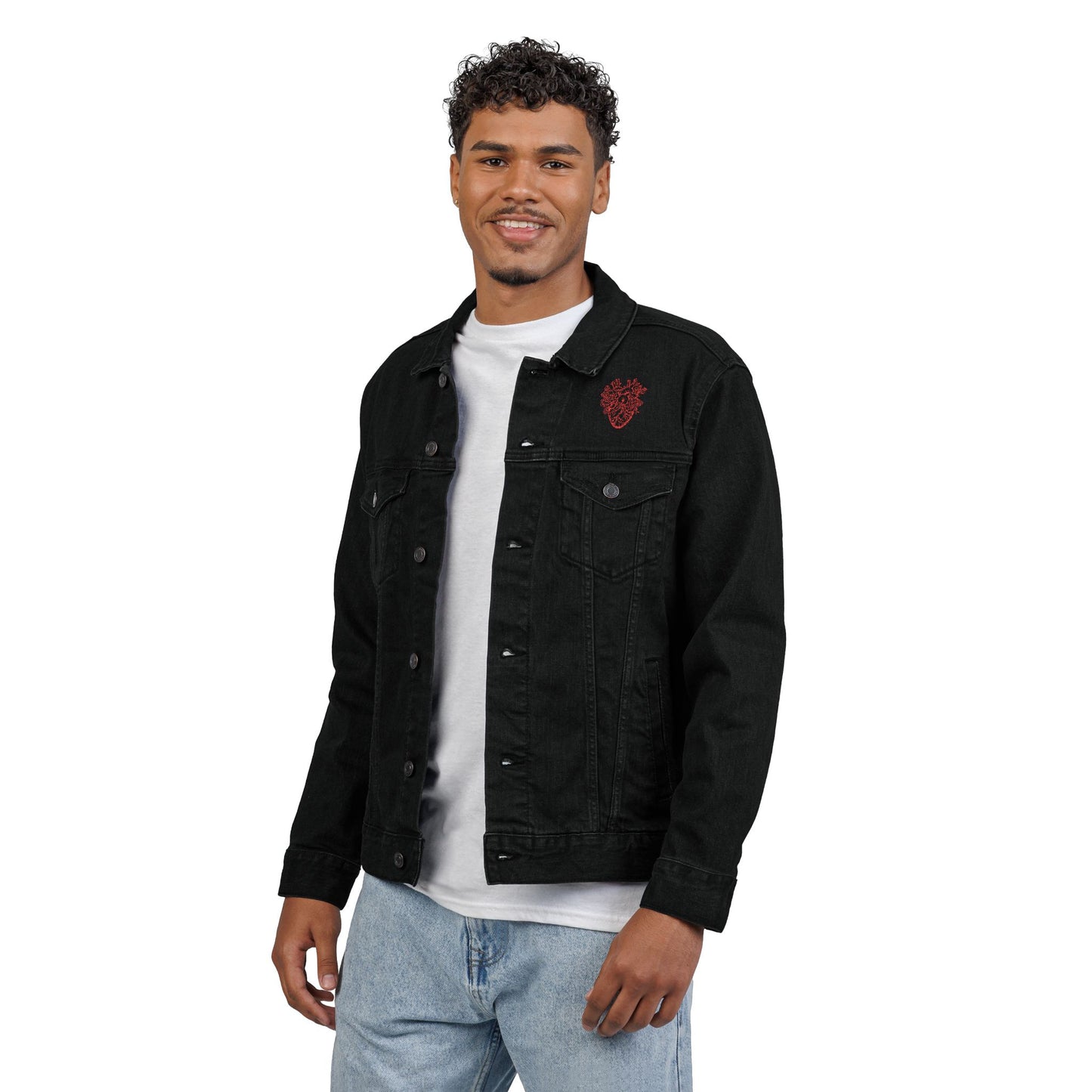 Embroidered Unisex Denim Jacket with Heart Design, Perfect for Gifts, Casual Wear, Spring Fashion, Festival Outfits, Unique Style