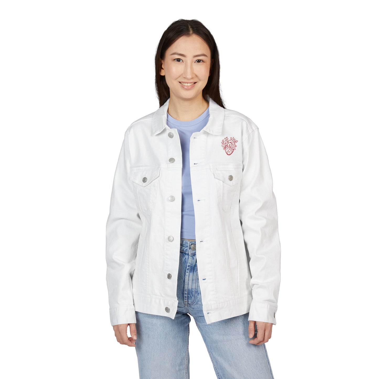 Embroidered Unisex Denim Jacket with Heart Design, Perfect for Gifts, Casual Wear, Spring Fashion, Festival Outfits, Unique Style