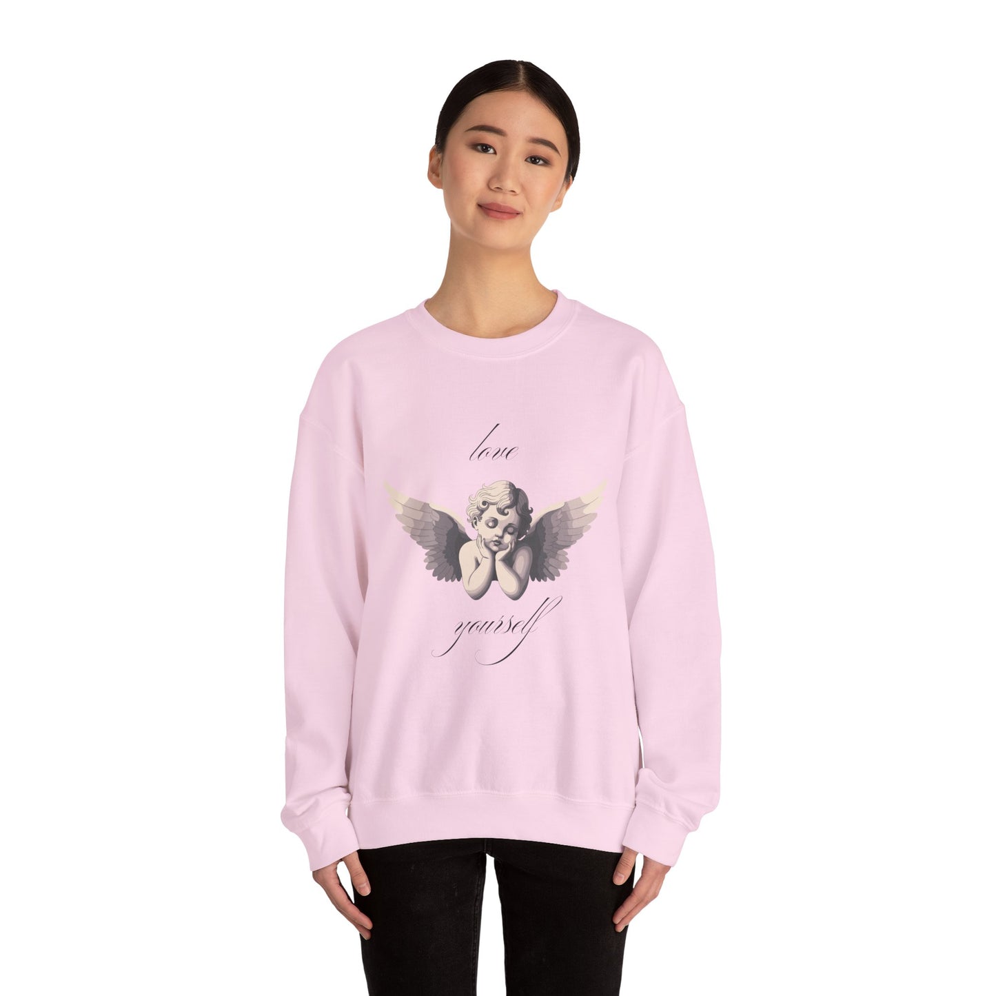 Love Yourself Cherub Sweatshirt | Graphic Valentine's Day Sweater, Romantic Cherub Design, Gifts for Her, Gifts for Him