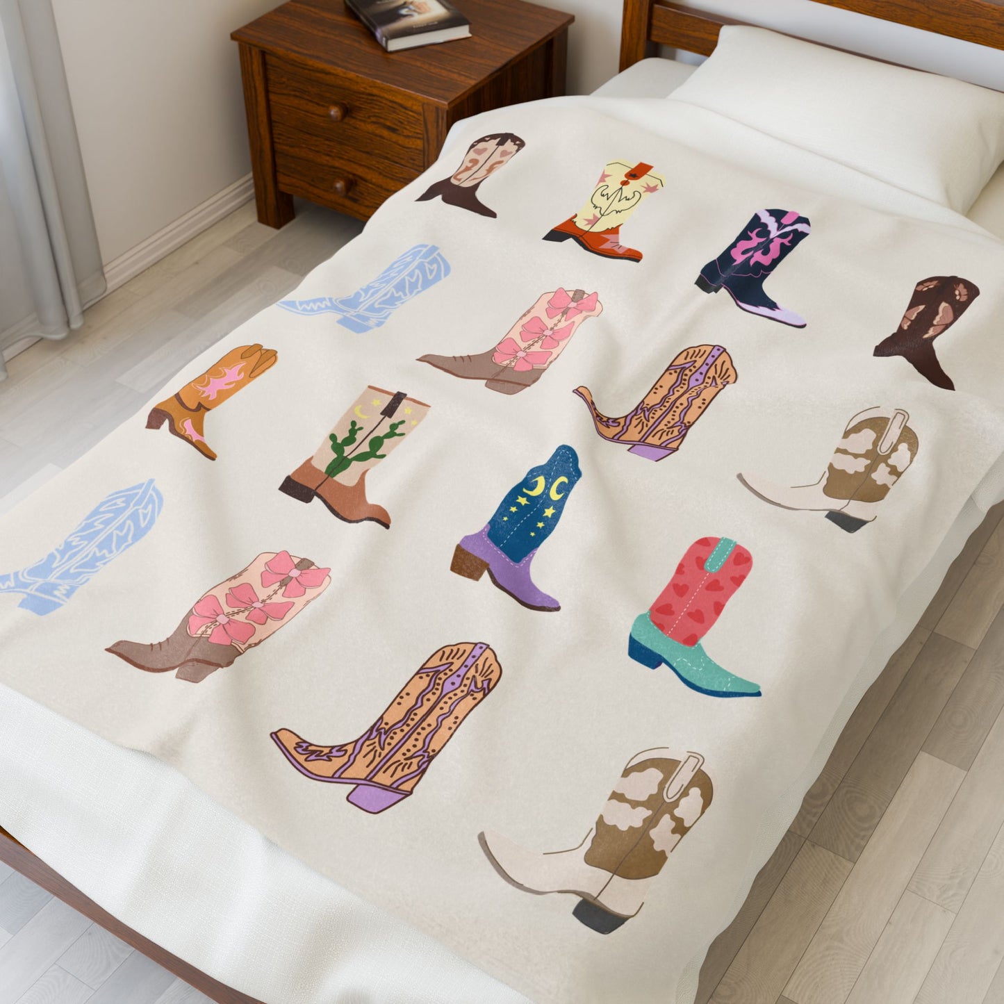 Cowboy Boot Velveteen Plush Accent Blanket