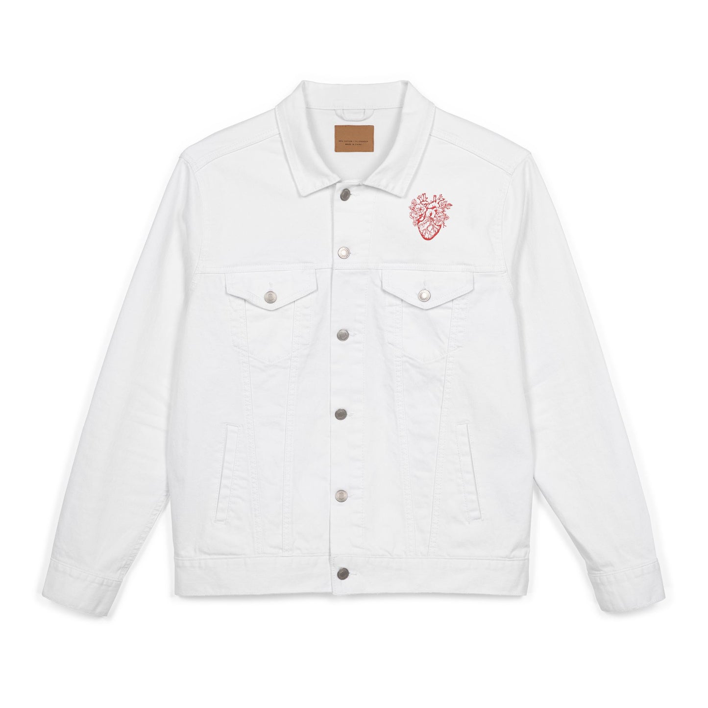 Embroidered Unisex Denim Jacket with Heart Design, Perfect for Gifts, Casual Wear, Spring Fashion, Festival Outfits, Unique Style