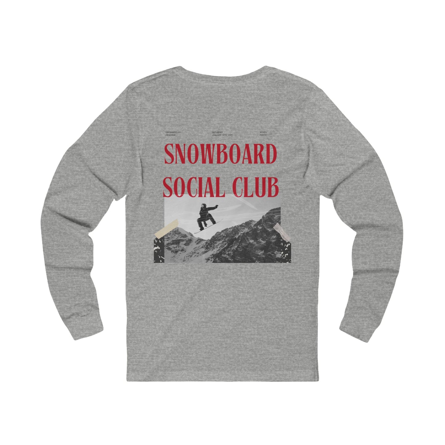 Snowboard Social Club Graphic Long Sleeve T-Shirt, Unisex Snowboarder Shirt, Après-Ski Crewneck, Snowboarding Gift