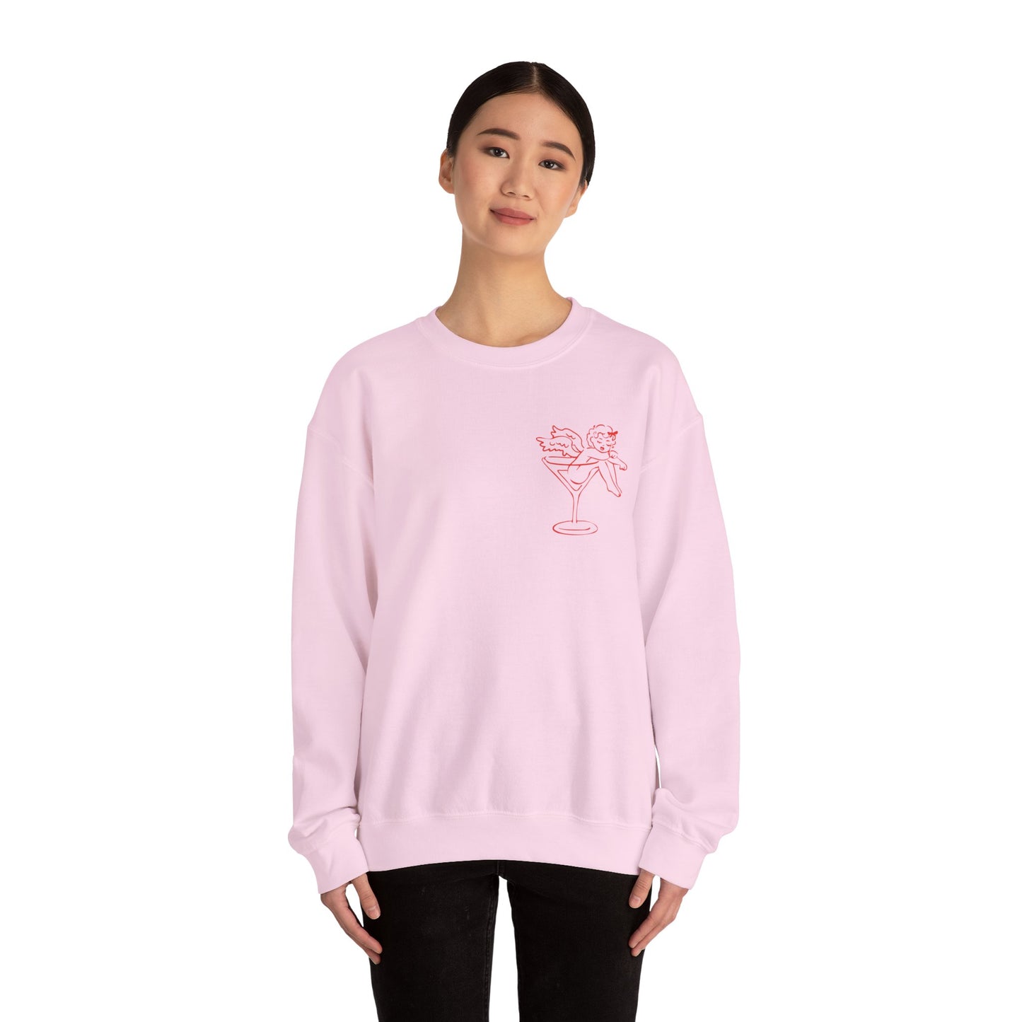 Sleeping Cupid in Martini Glass Sweatshirt | Valentine Cupid Graphic Crewneck, Valentines Day Gift, Gifts for Her, Vday gifts, Sweater