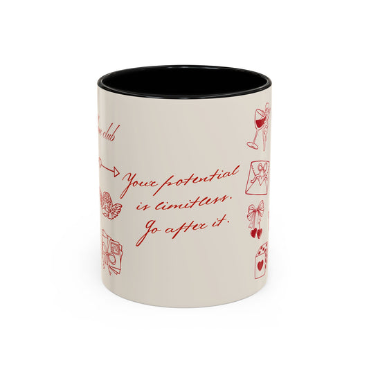 Valentine Doodle Accent Coffee Mug — "Your potential is limitless. Go after it."