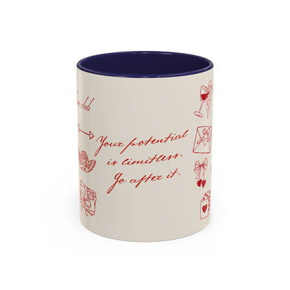 Valentine Doodle Accent Coffee Mug — "Your potential is limitless. Go after it."