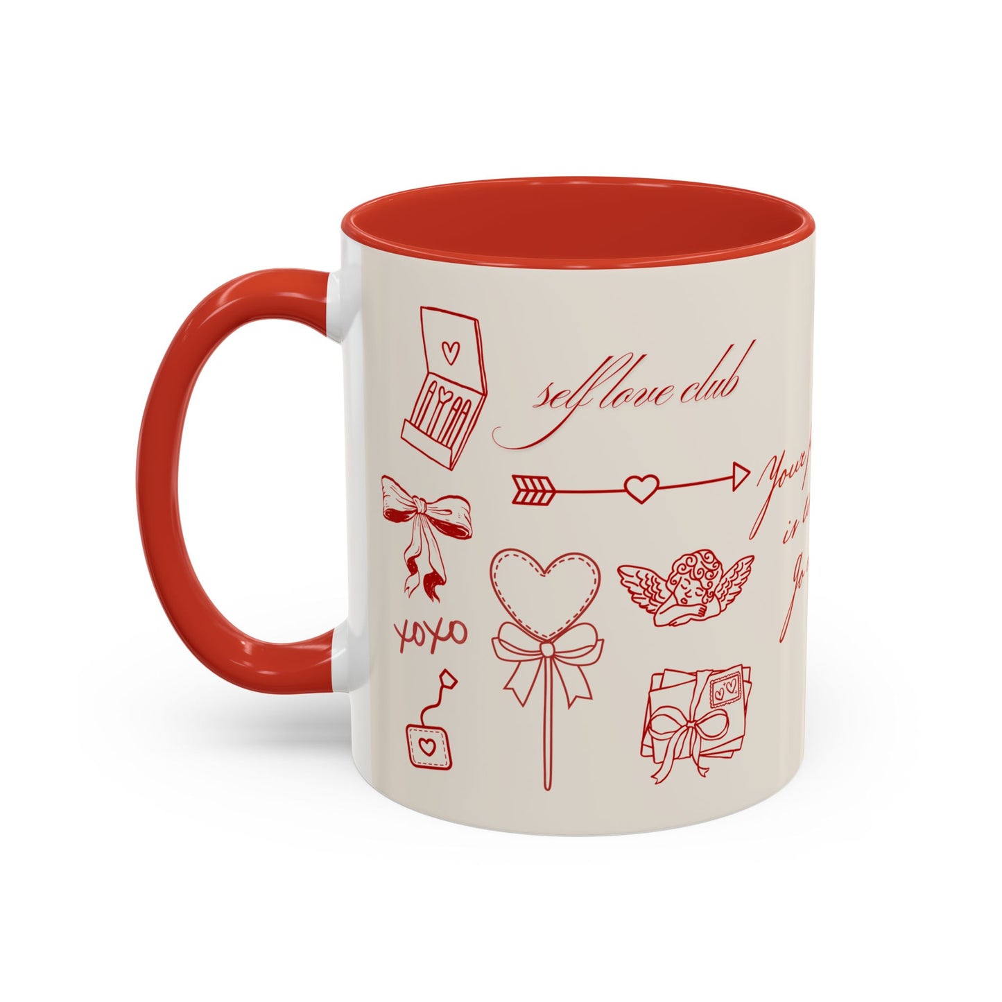 Valentine Doodle Accent Coffee Mug — "Your potential is limitless. Go after it."