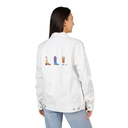 Embroidered Denim Jacket with Cowgirl Boot Design, Perfect for Gifts, Casual Wear, Spring Fashion, Festival Outfits, Unique Style