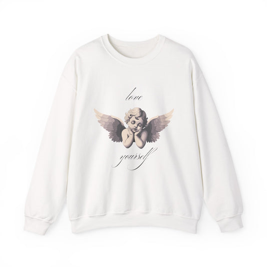 Love Yourself Cherub Sweatshirt | Graphic Valentine's Day Sweater, Romantic Cherub Design, Gifts for Her, Gifts for Him