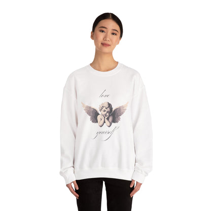 Love Yourself Cherub Sweatshirt | Graphic Valentine's Day Sweater, Romantic Cherub Design, Gifts for Her, Gifts for Him