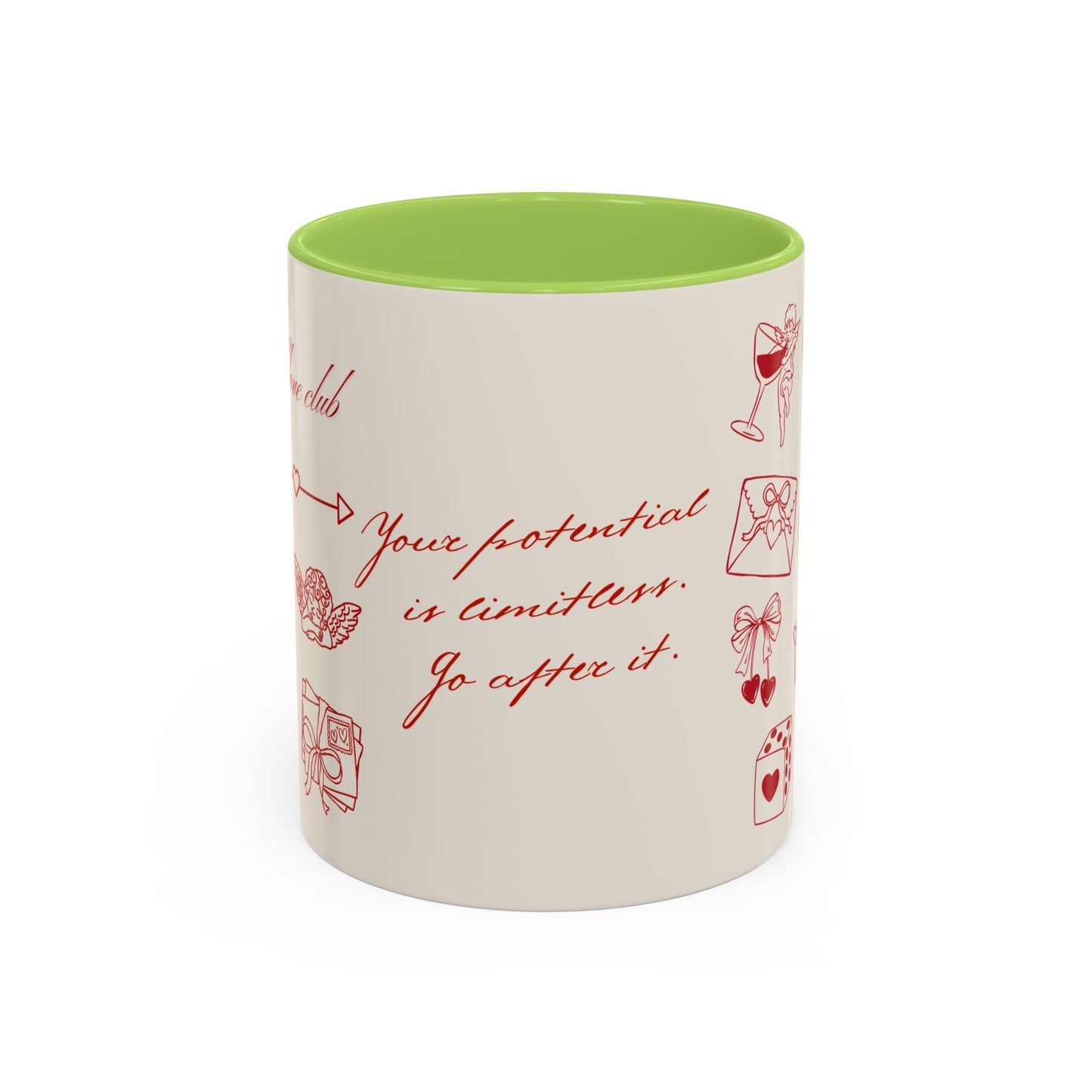 Valentine Doodle Accent Coffee Mug — "Your potential is limitless. Go after it."