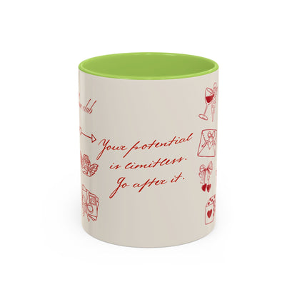 Valentine Doodle Accent Coffee Mug — "Your potential is limitless. Go after it."