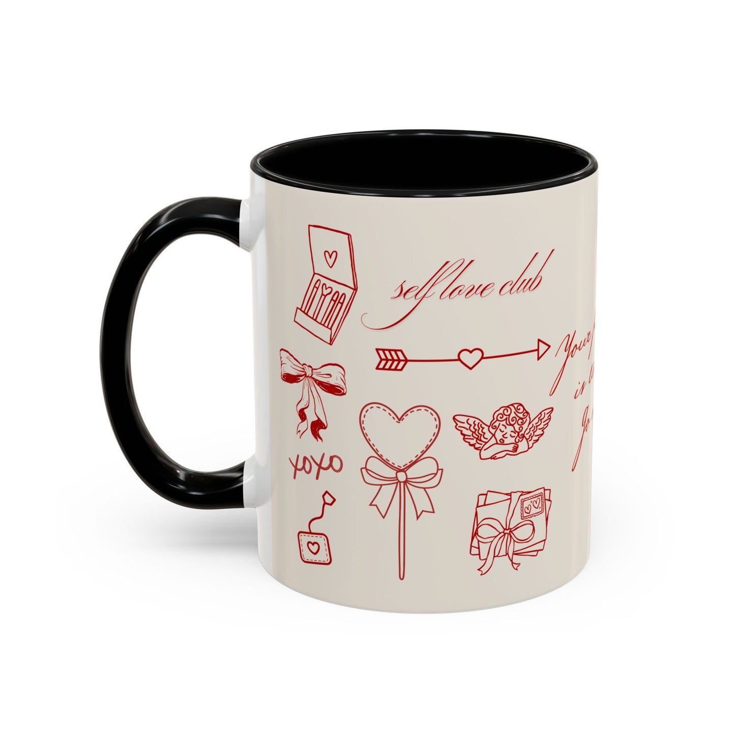 Valentine Doodle Accent Coffee Mug — "Your potential is limitless. Go after it."