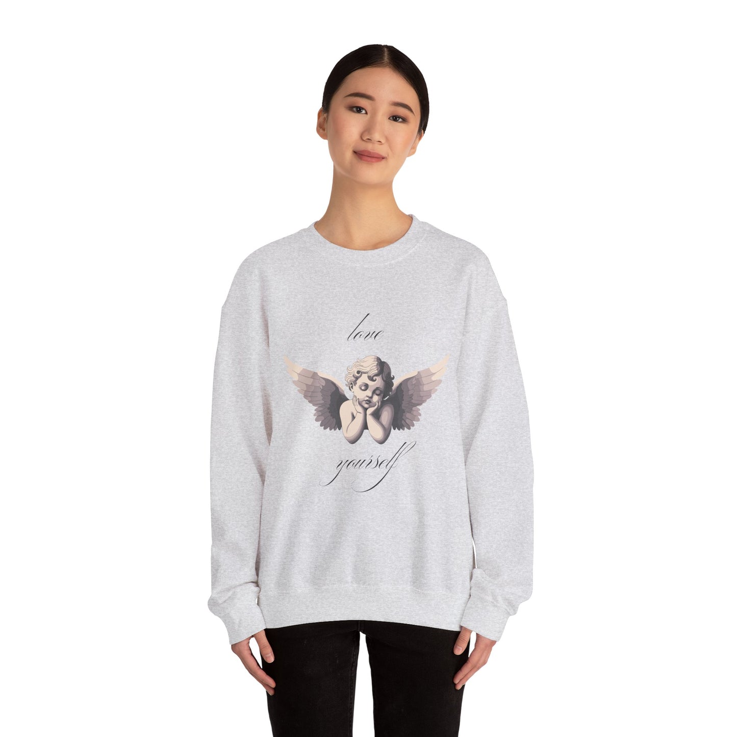 Love Yourself Cherub Sweatshirt | Graphic Valentine's Day Sweater, Romantic Cherub Design, Gifts for Her, Gifts for Him