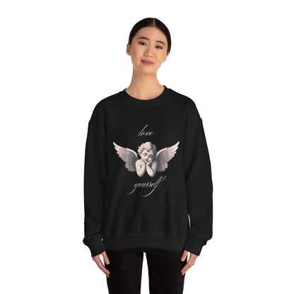 Love Yourself Cherub Sweatshirt | Graphic Valentine's Day Sweater, Romantic Cherub Design, Gifts for Her, Gifts for Him