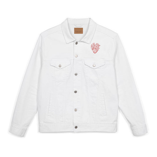 Embroidered Unisex Denim Jacket with Heart Design, Perfect for Gifts, Casual Wear, Spring Fashion, Festival Outfits, Unique Style