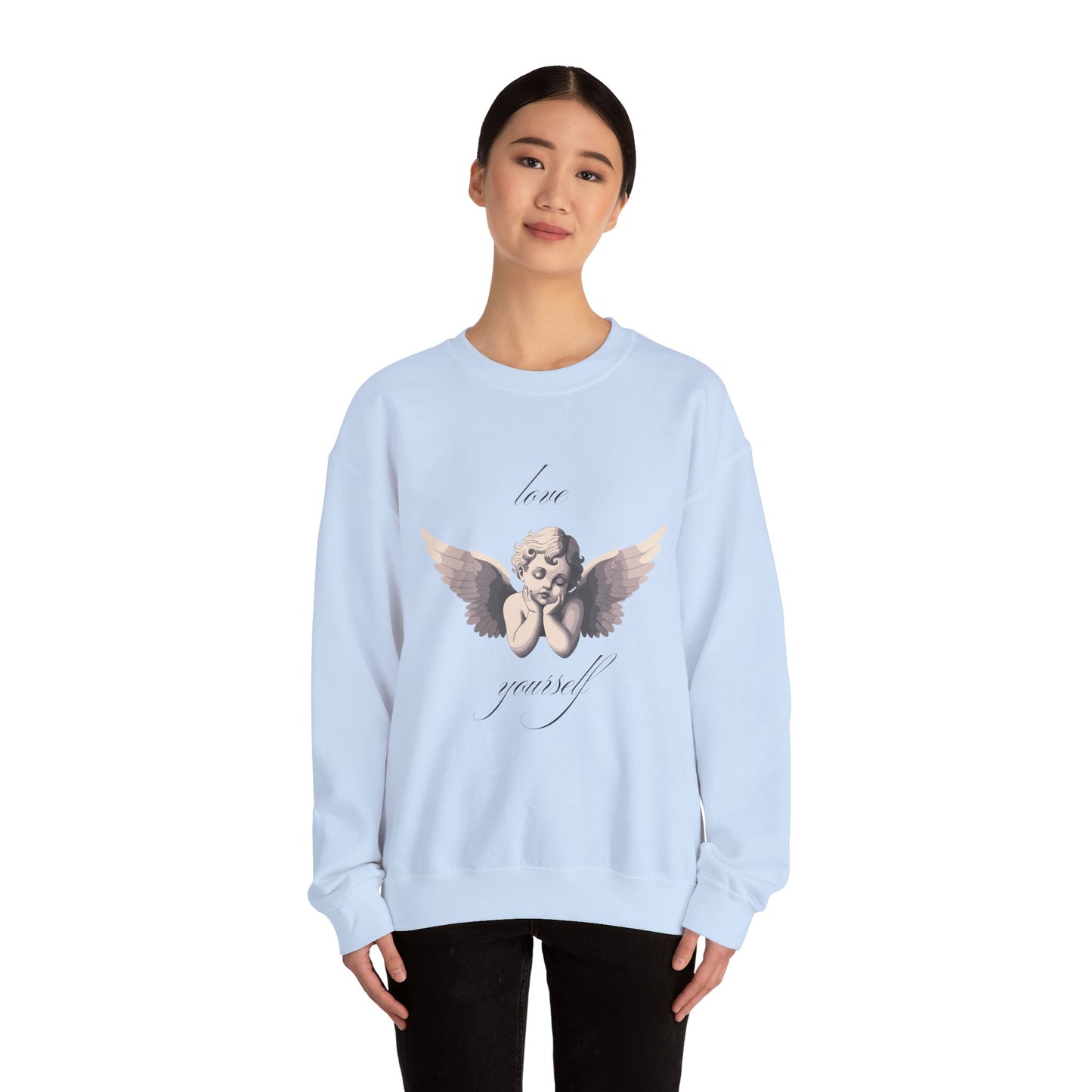 Love Yourself Cherub Sweatshirt | Graphic Valentine's Day Sweater, Romantic Cherub Design, Gifts for Her, Gifts for Him