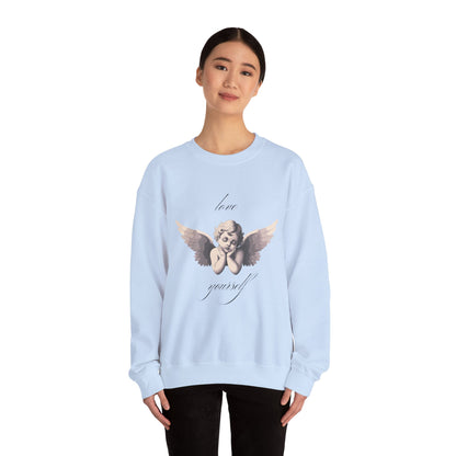 Love Yourself Cherub Sweatshirt | Graphic Valentine's Day Sweater, Romantic Cherub Design, Gifts for Her, Gifts for Him