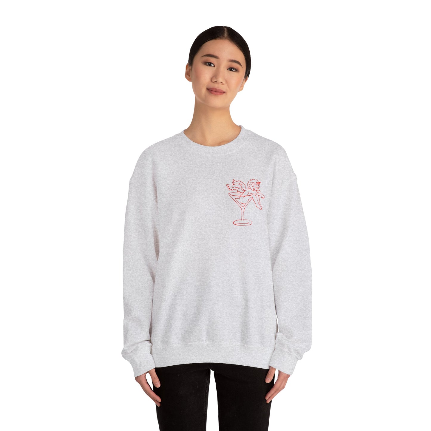 Sleeping Cupid in Martini Glass Sweatshirt | Valentine Cupid Graphic Crewneck, Valentines Day Gift, Gifts for Her, Vday gifts, Sweater