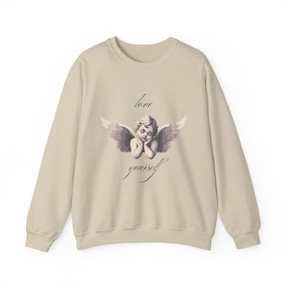 Love Yourself Cherub Sweatshirt | Graphic Valentine's Day Sweater, Romantic Cherub Design, Gifts for Her, Gifts for Him