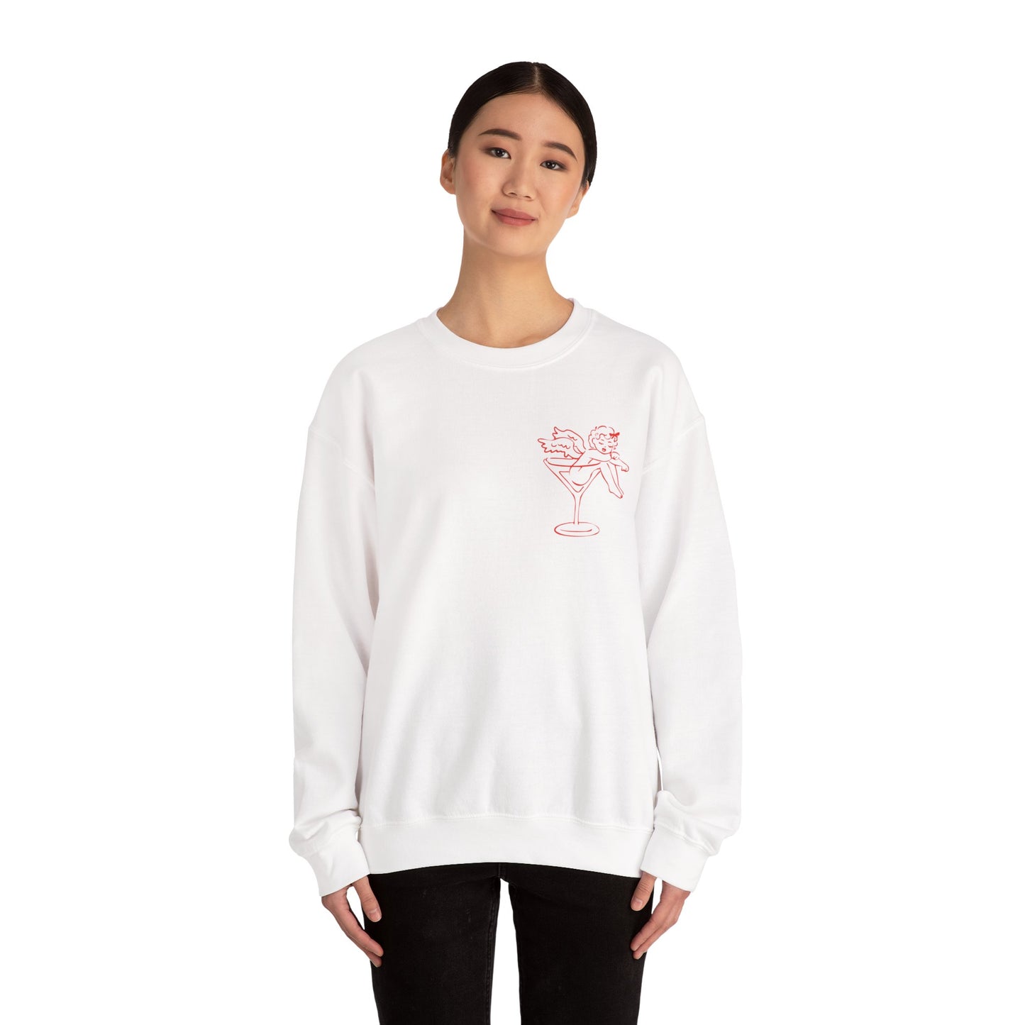 Sleeping Cupid in Martini Glass Sweatshirt | Valentine Cupid Graphic Crewneck, Valentines Day Gift, Gifts for Her, Vday gifts, Sweater