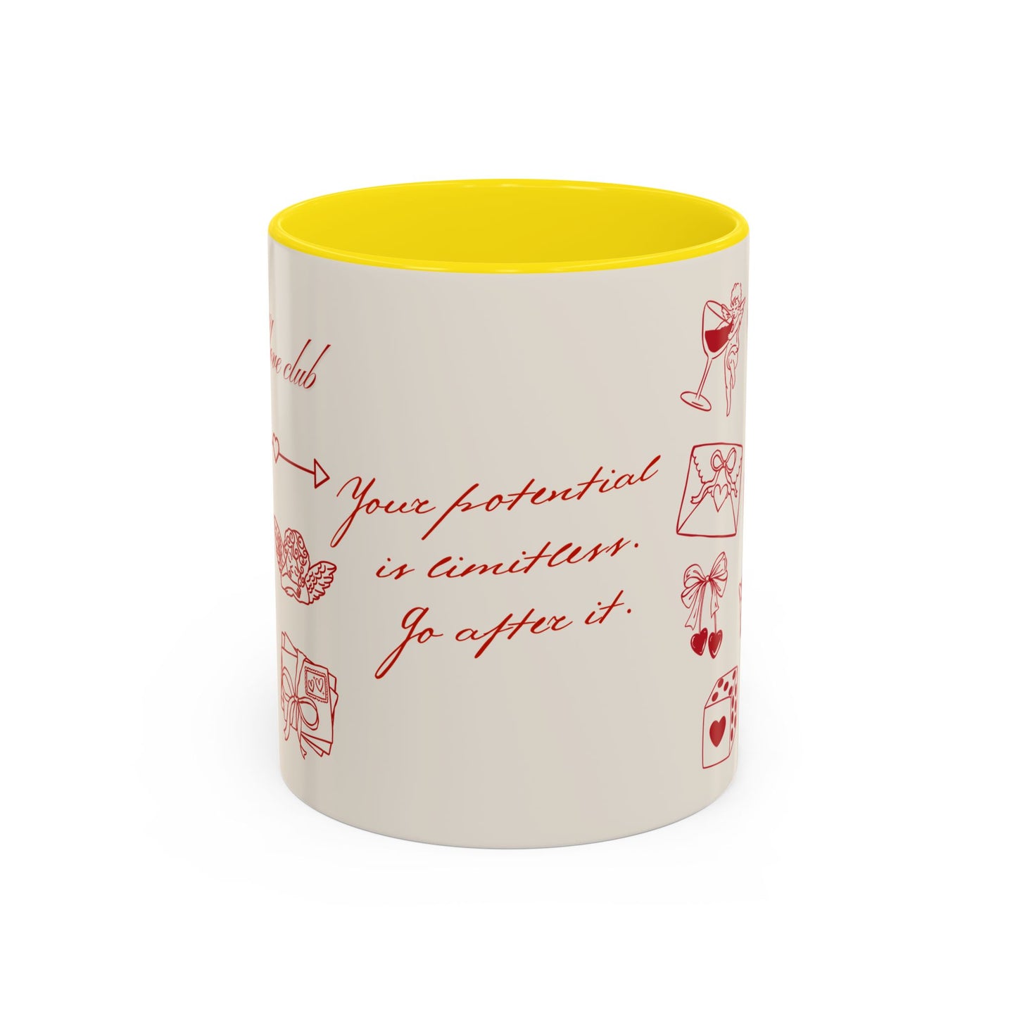Valentine Doodle Accent Coffee Mug — "Your potential is limitless. Go after it."