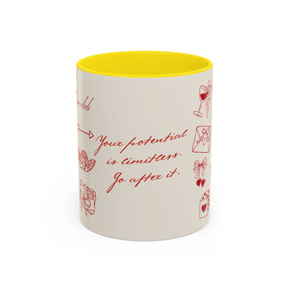 Valentine Doodle Accent Coffee Mug — "Your potential is limitless. Go after it."