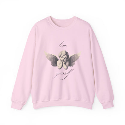 Love Yourself Cherub Sweatshirt | Graphic Valentine's Day Sweater, Romantic Cherub Design, Gifts for Her, Gifts for Him