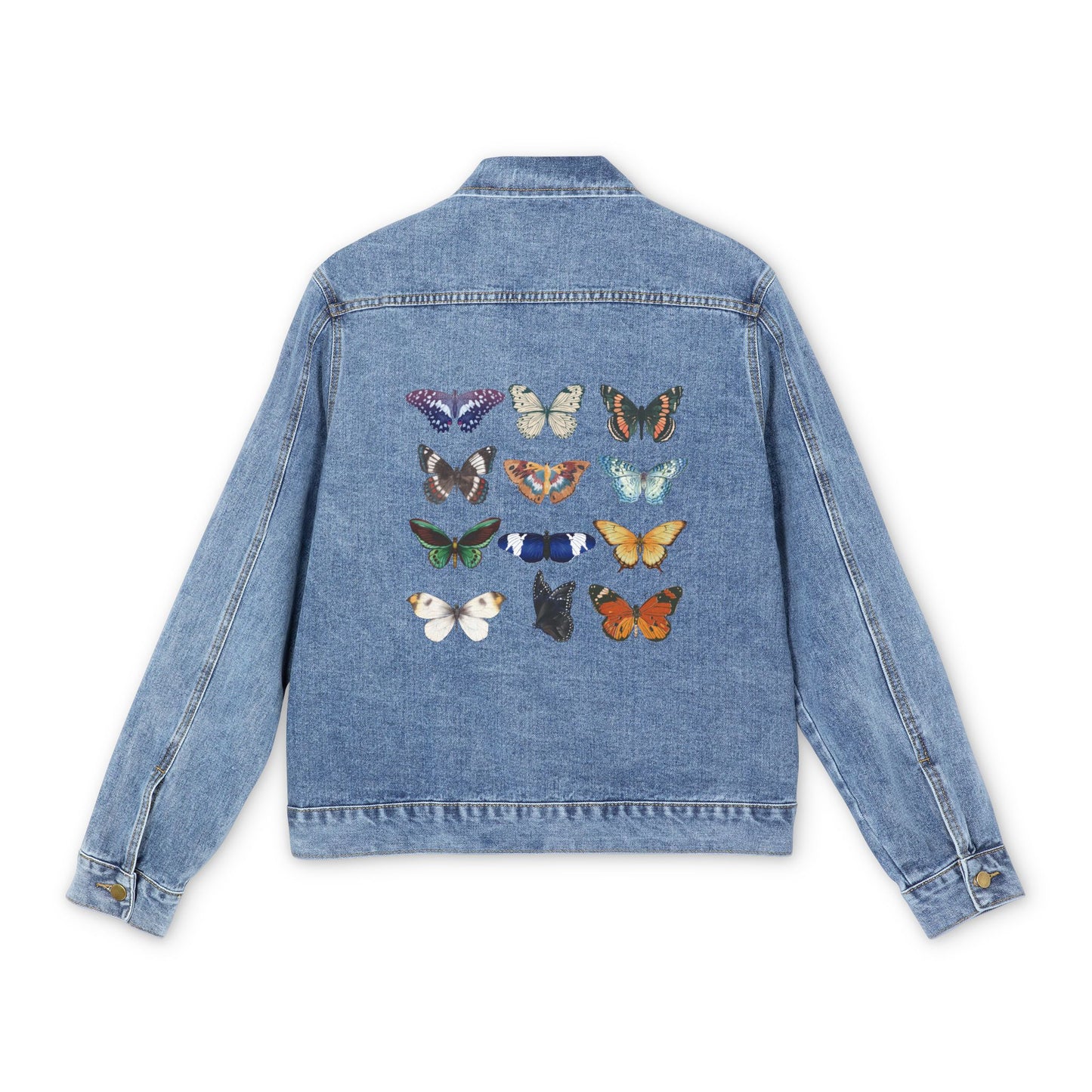 Colorful Butterfly Patch Unisex Denim Jacket | Embroidered Back Art, Nature Motif