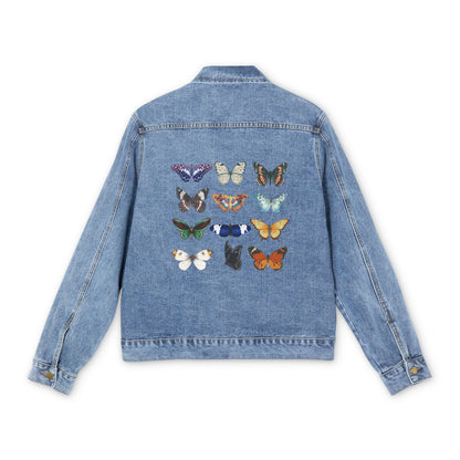Colorful Butterfly Patch Unisex Denim Jacket | Embroidered Back Art, Nature Motif