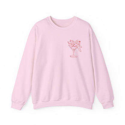 Sleeping Cupid in Martini Glass Sweatshirt | Valentine Cupid Graphic Crewneck, Valentines Day Gift, Gifts for Her, Vday gifts, Sweater